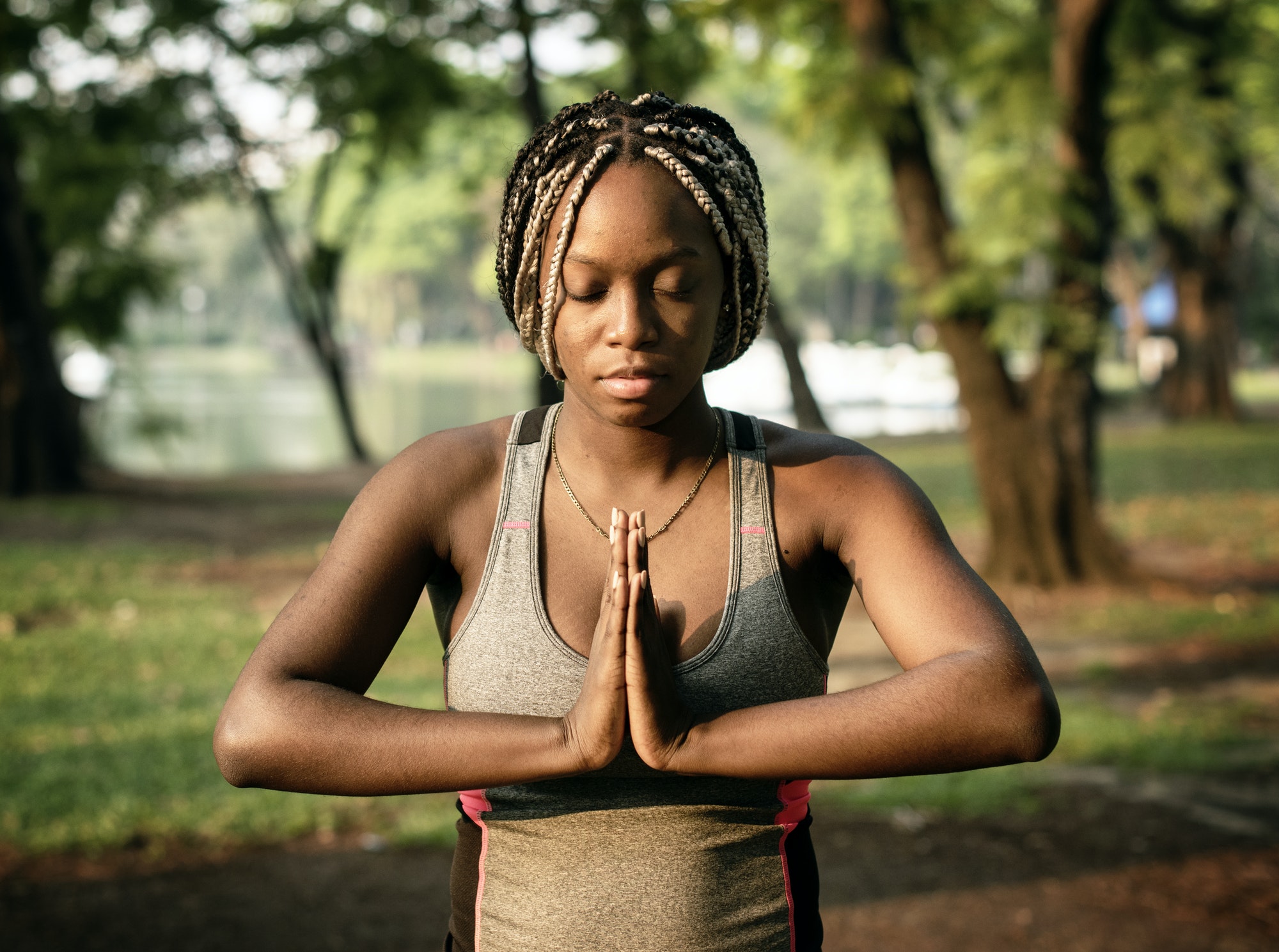 People yoga in a park